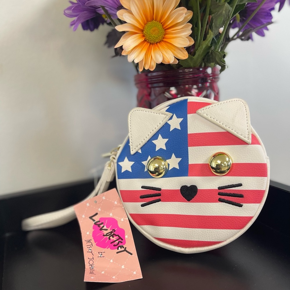 Betsey Johnson American Flag Cat Coin Purse